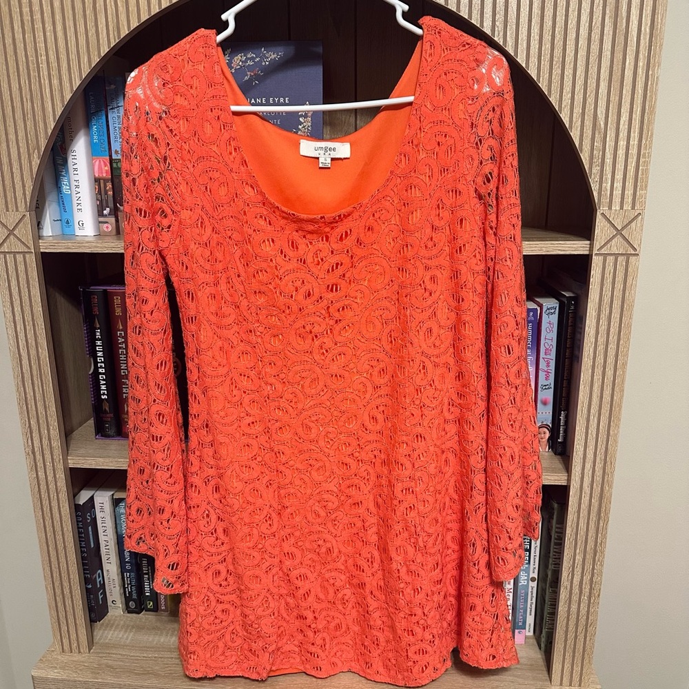 Umgee Vibrant Orange Lace Mini Dress
